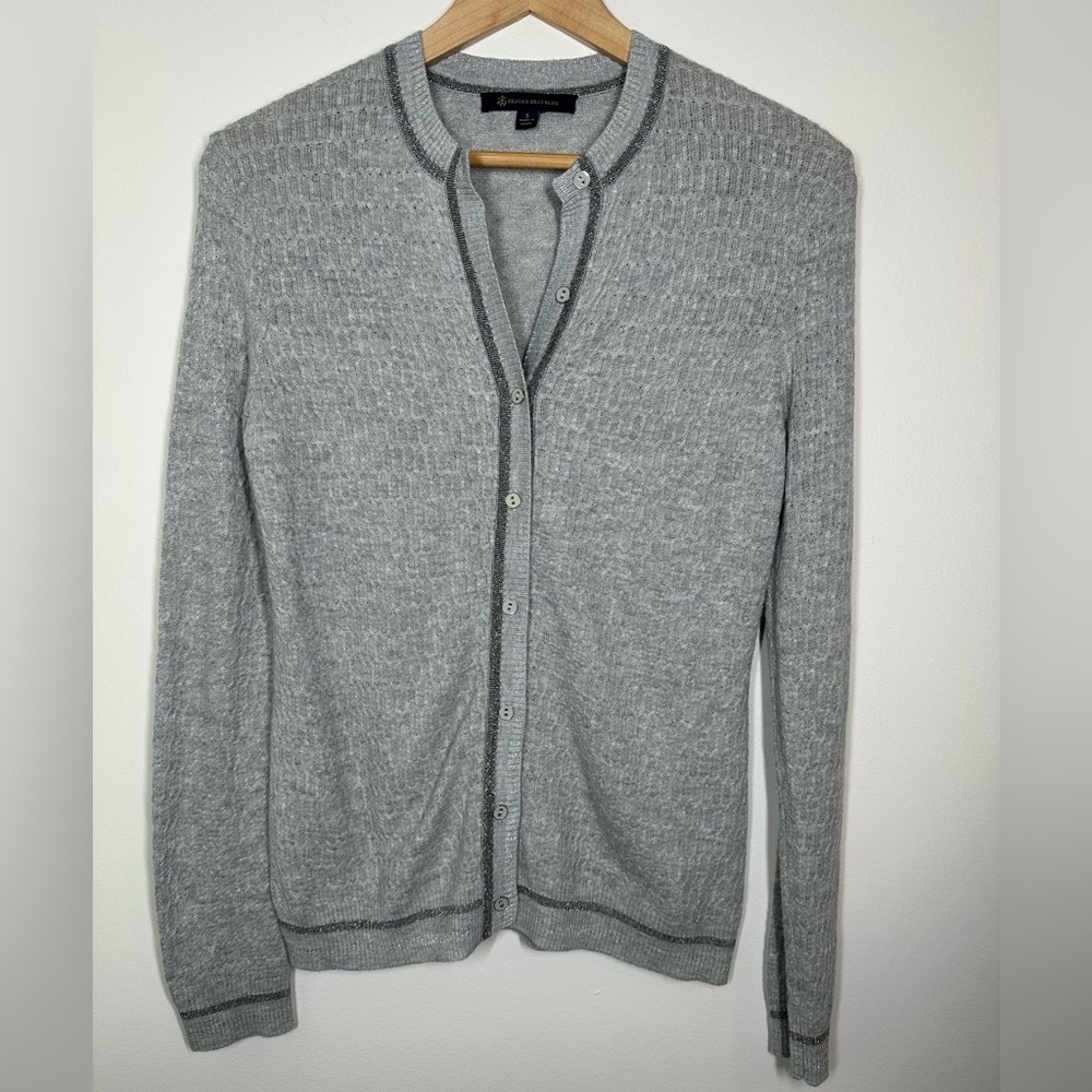 Brooks Brothers Light Grey Metallic Accent Cardigan Small